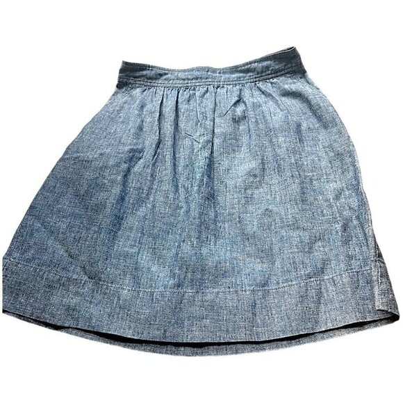 Eileen Fisher Blue Chambray Skirt w/Pockets Banded Pleated Waist Round Hem Sz P - Picture 1 of 7